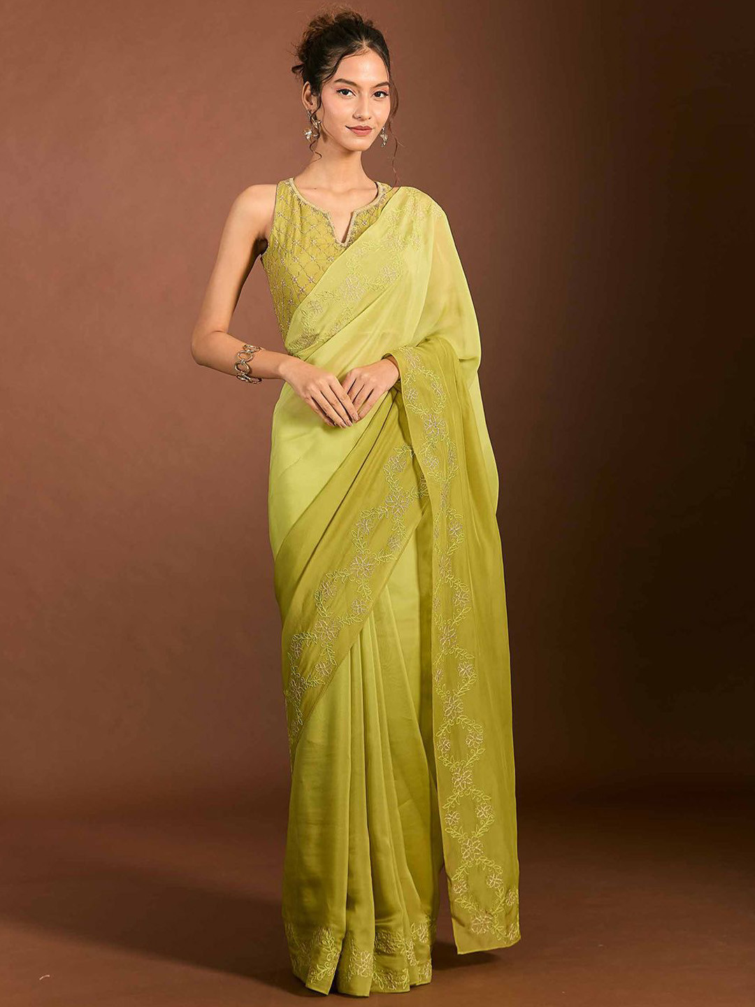 Mystake By Meghna Shah Embroidered Saree With Blouse