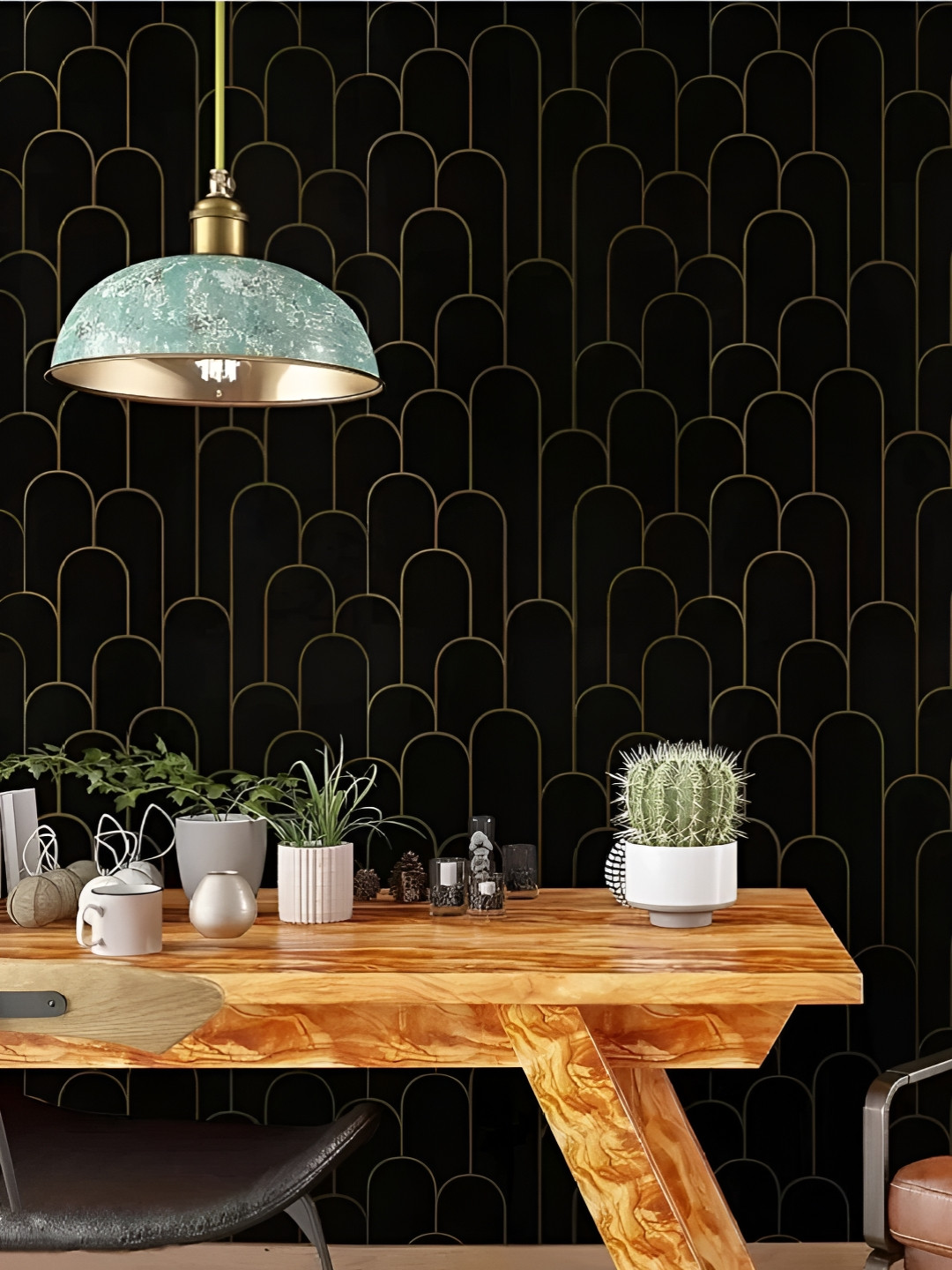 Aura Black & Yellow Abstract Printed Waterproof & Oil-Proof Self Adhesive Wallpaper
