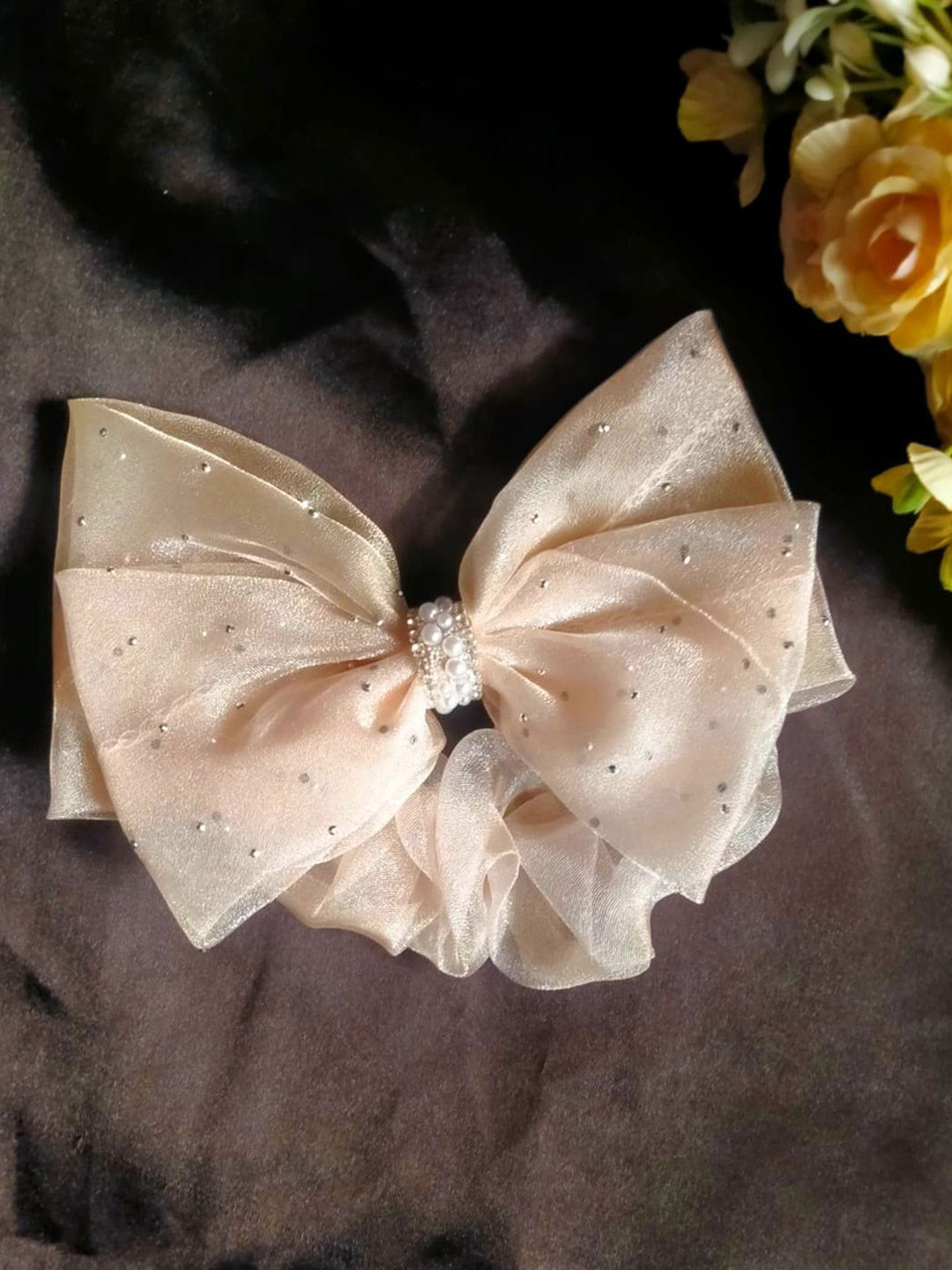 LYKAA Set of 1 Off White Stylish Hair Bow with Rhinestones