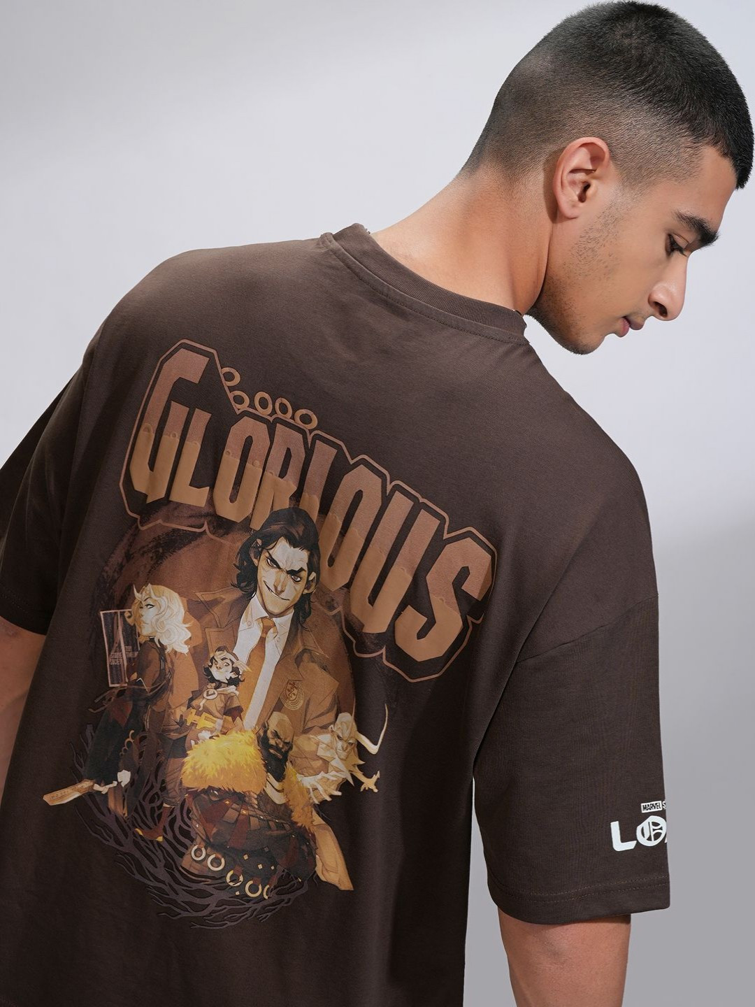 HIGHLANDER Marvel Loki Men Round Neck Drop Shoulder Graphic Oversized Tshirt