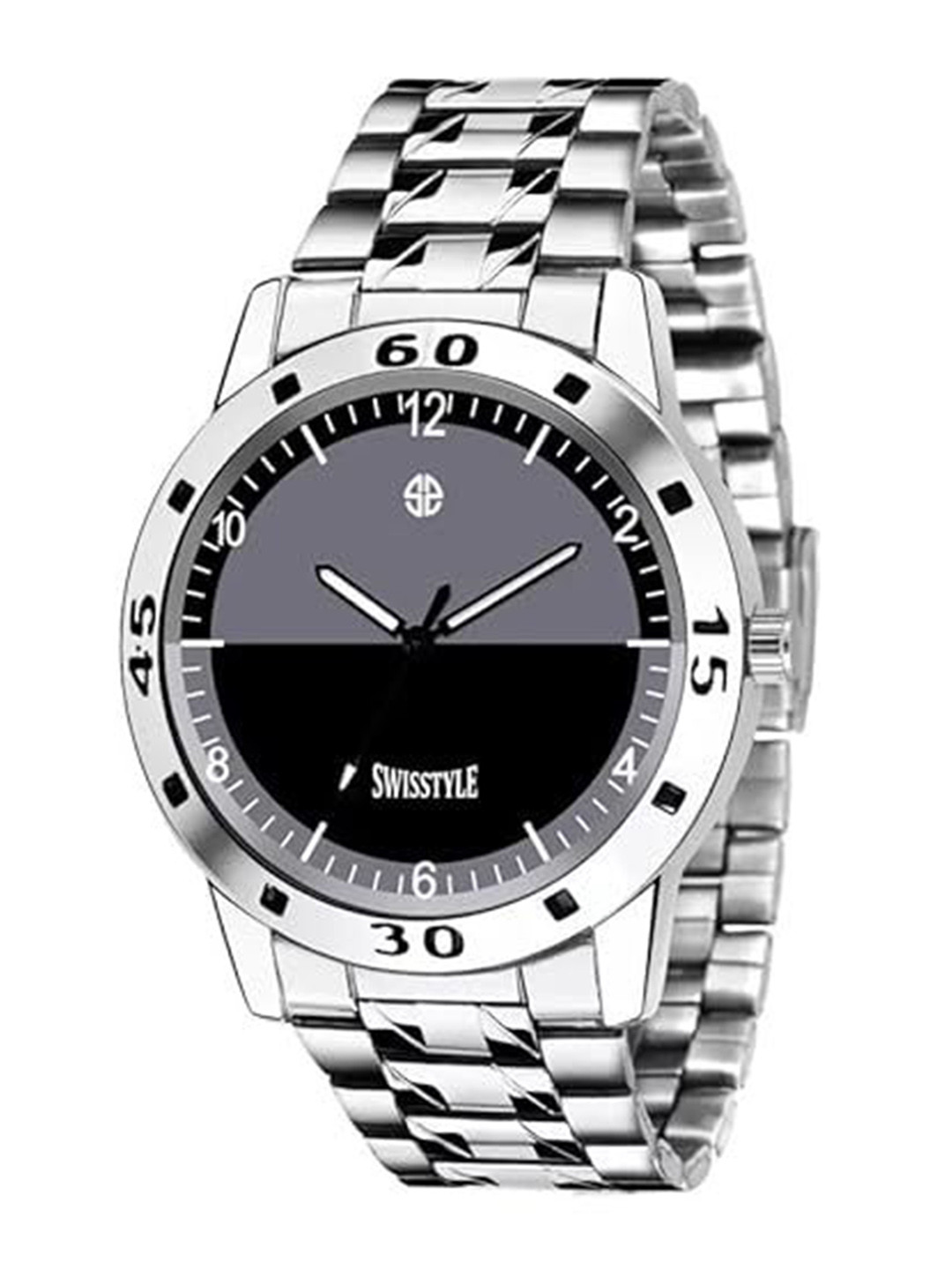 SWISSTYLE Men Brass Embellished Dial & Stainless Steel Straps Analogue Watch SS-GR030-BLK-CH