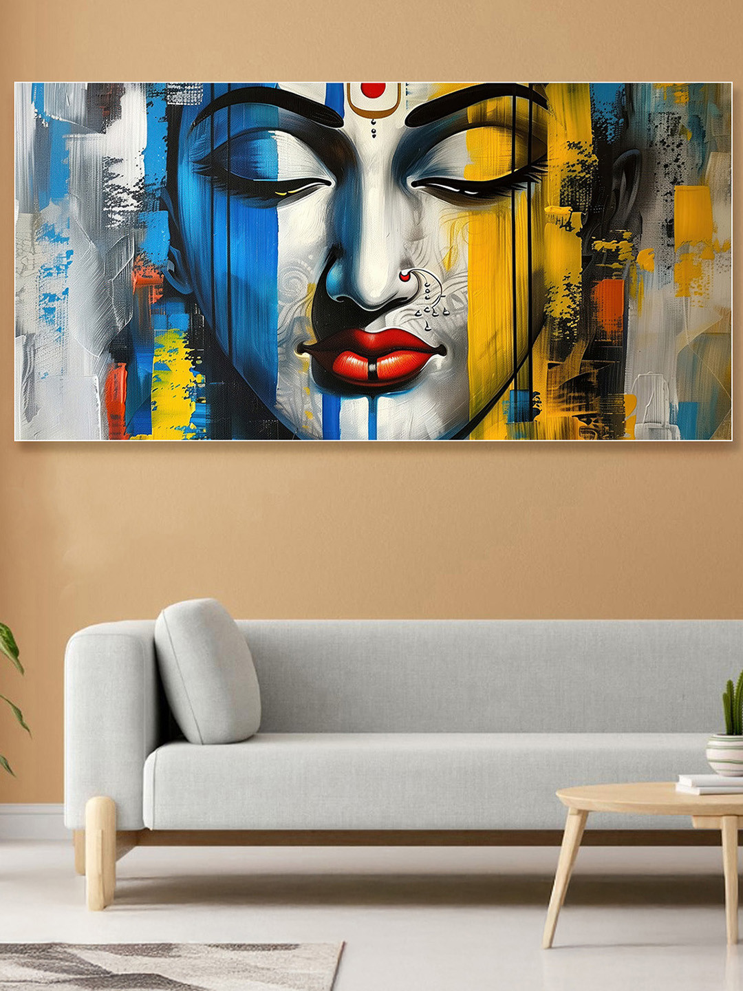 nestroots Grey & Blue Lord Durga Printed Canvas Wall Painting