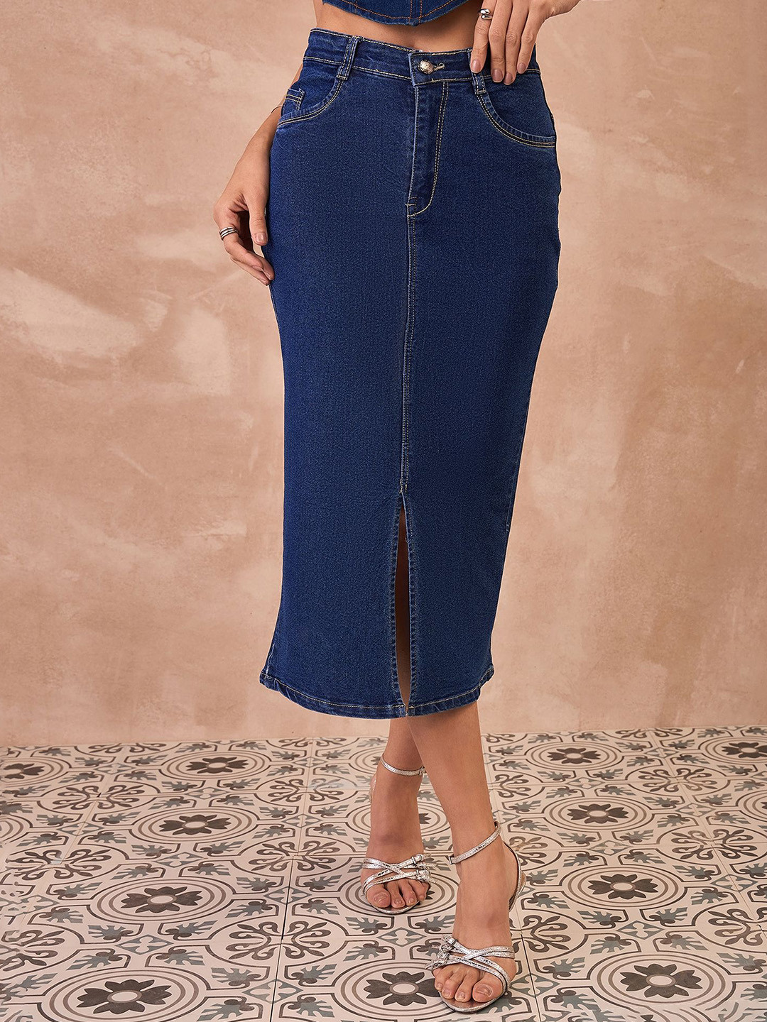 all about you Front Slit Pure Cotton Midi Skirt