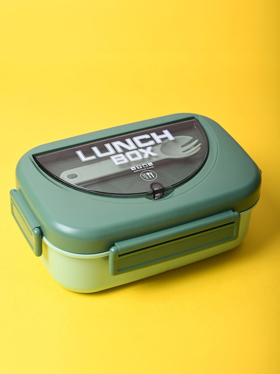 MARKET99 Fresh Green Typography Plastic Dishwasher Safe 3PCs Lunch Box With Spoon and Fork