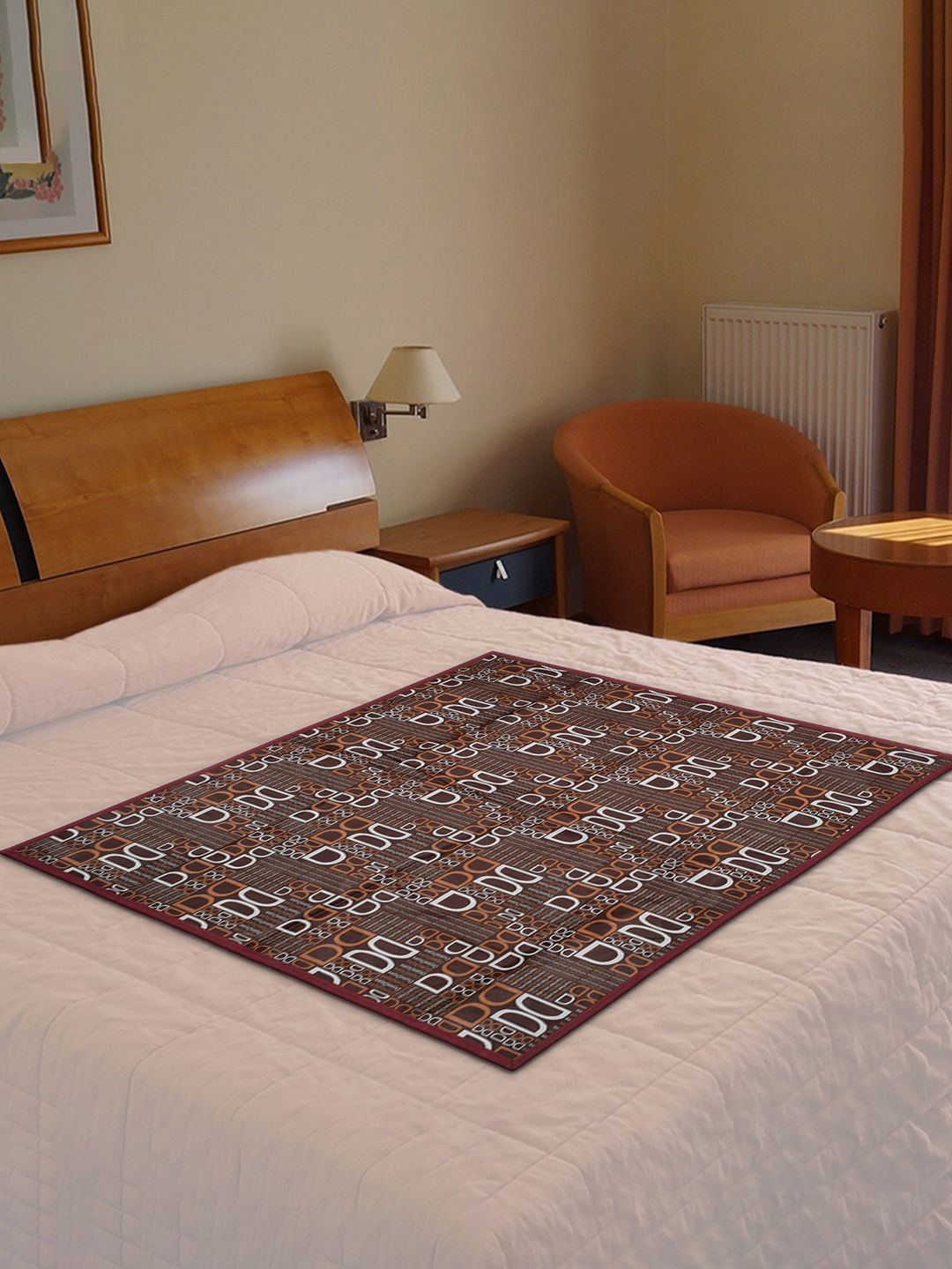 Kuber Industries Brown Square D Print Both Sided Bed Server Food Mat