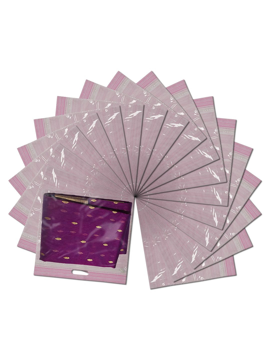 Kuber Industries Pink Set Of 18 Regular Wardrobe Drawer Saree Cover Organizer