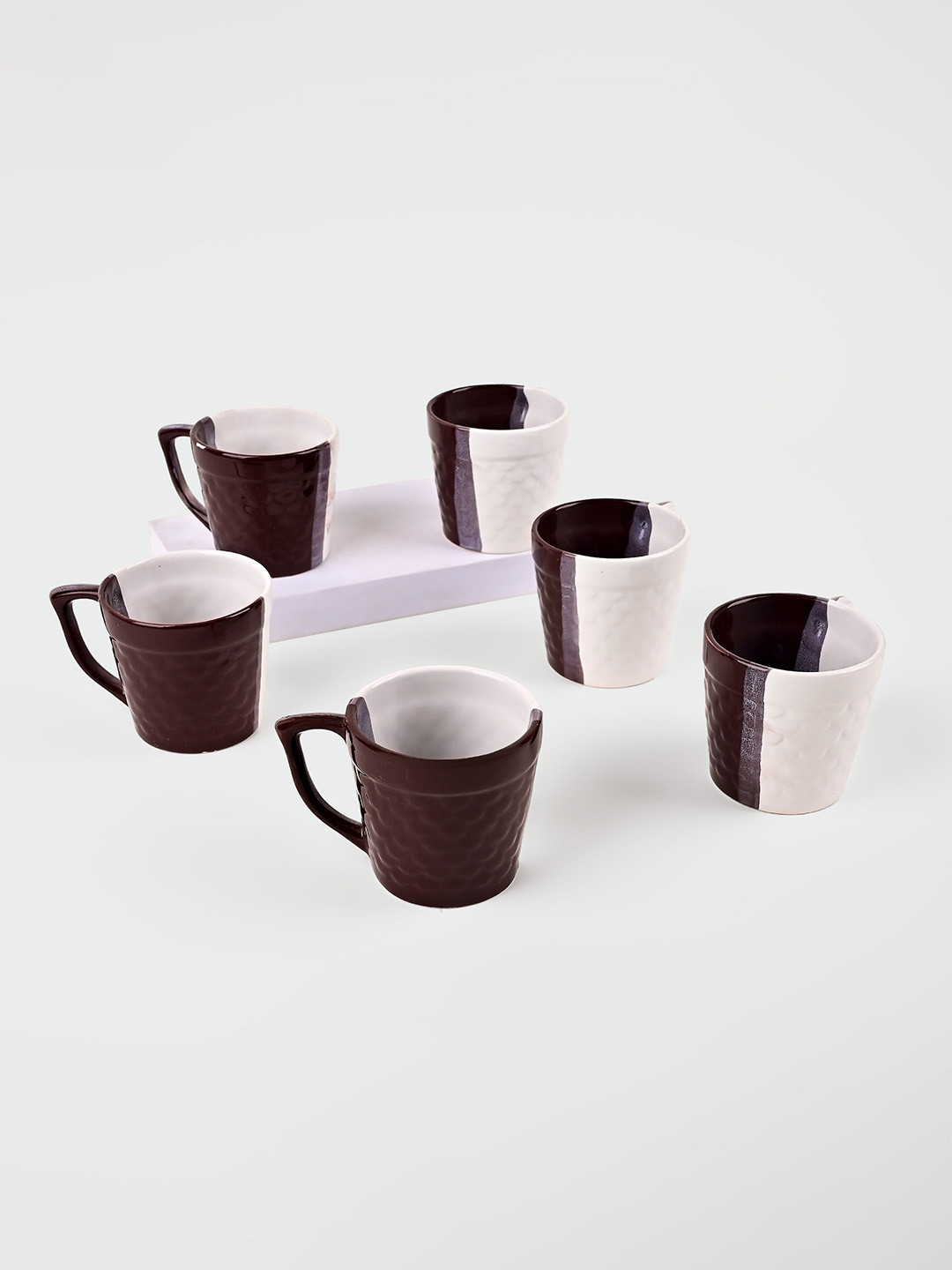 Storepedia Dual-Sided Design Maroon Colourblocked Ceramic Microwave Safe 6 Piece Mugs-150ml