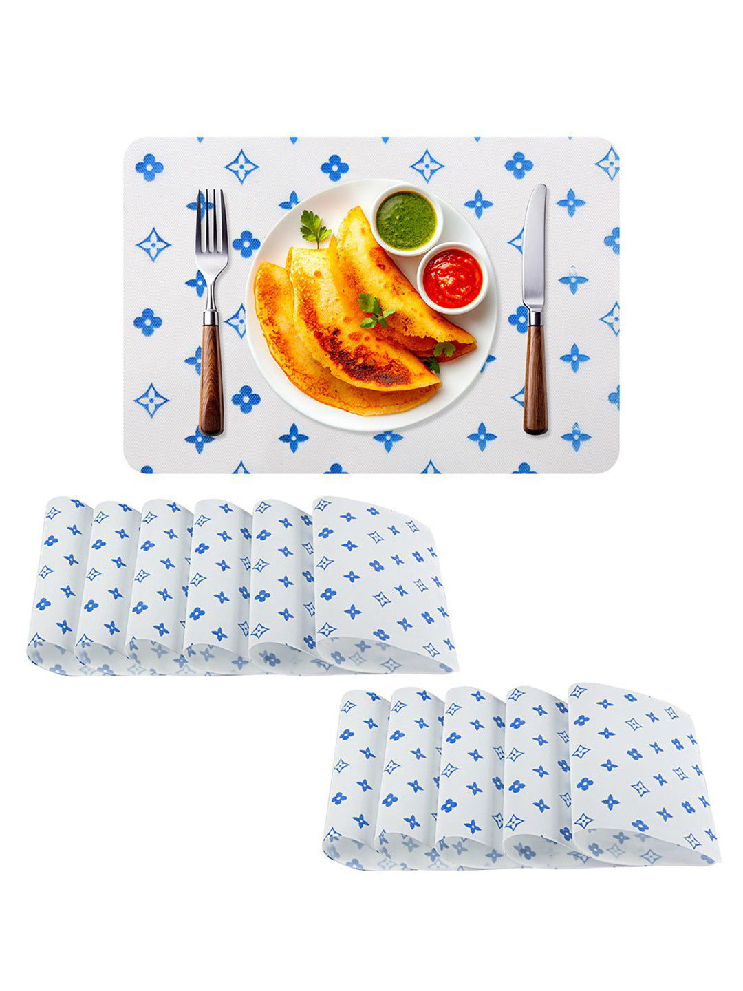 Kuber Industries 12-Pcs White & Blue Star Printed Anti-Slip Dining Table Placemats