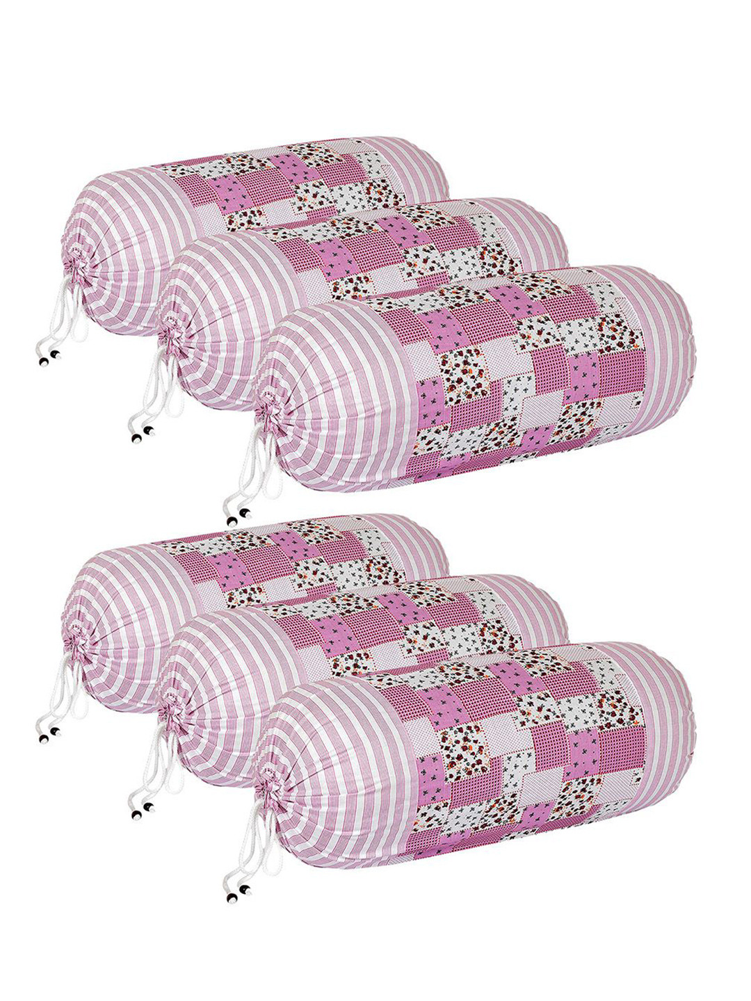 Kuber Industries 6-Pcs Pink & White Floral Printed Cotton Soft & Luxurious Bolster Covers