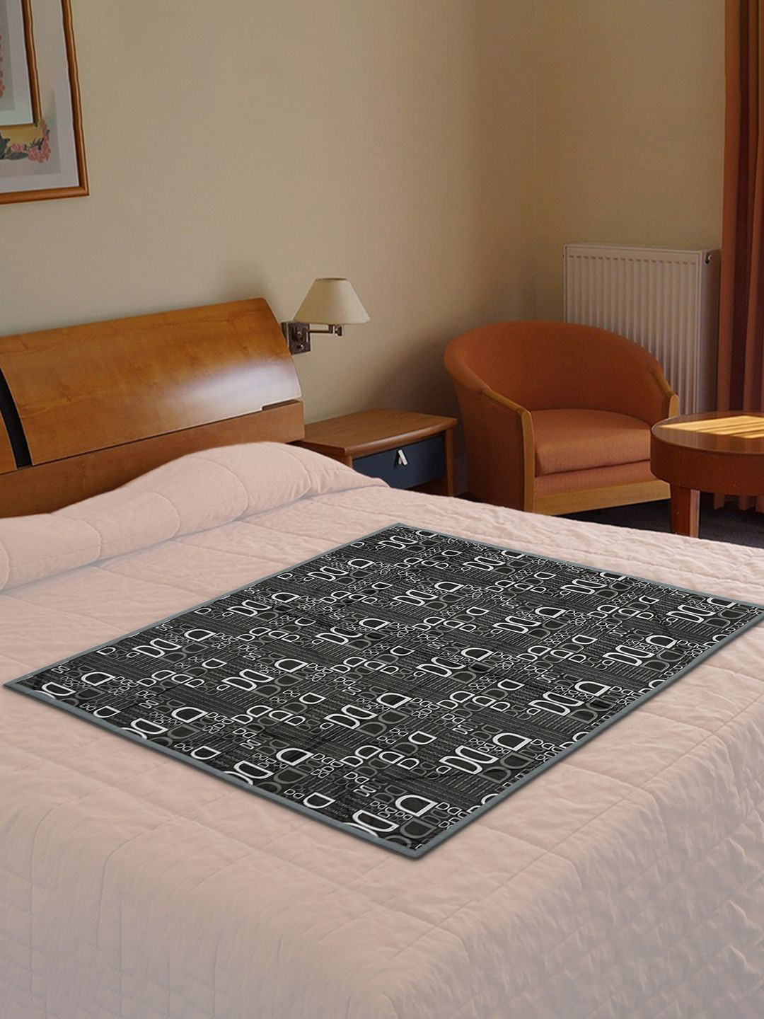 Kuber Industries Black Square D Printed Oil & Waterproof Both Sided Bed Server Food Mat