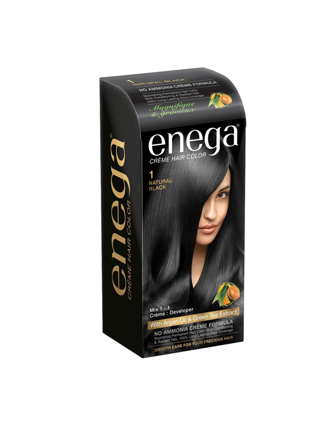 Enega Creme Hair Color With Argan Oil & Green Tea Extract 150 ml - Natural Black 1