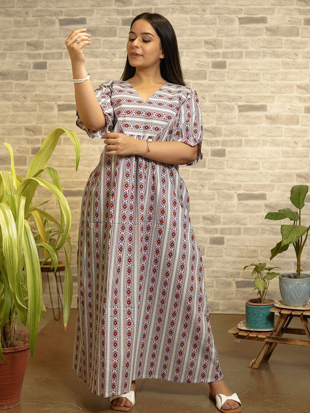 THE SAFFRON SAGA Print A-Line Maxi Dress