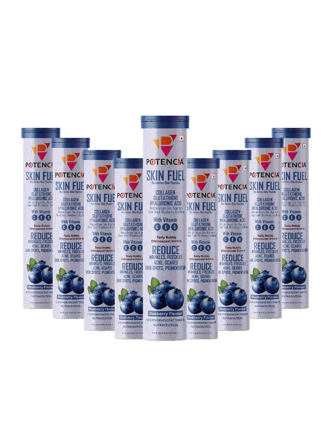 POTENCIA Set Of 9 Potencia Skin Fuel Effervescent Tablet- 15 Tablets- Blueberry Flavour