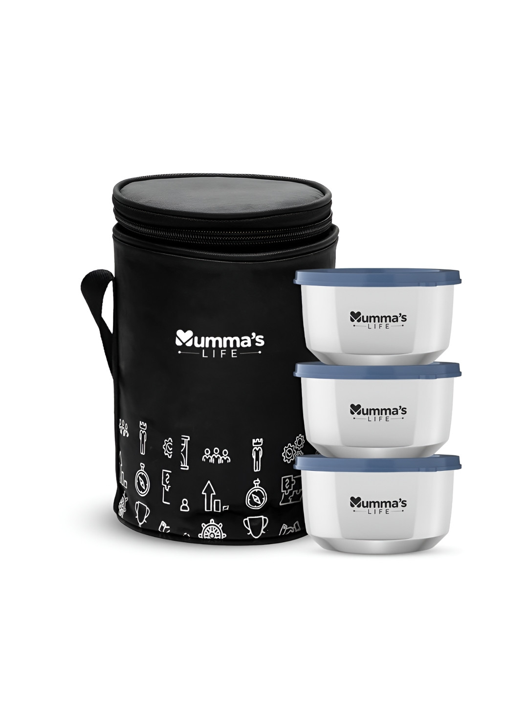 Mumma's Life Black Solid Stainless Steel Easy to Clean 4PCs Lunch Box With Spoon and Fork