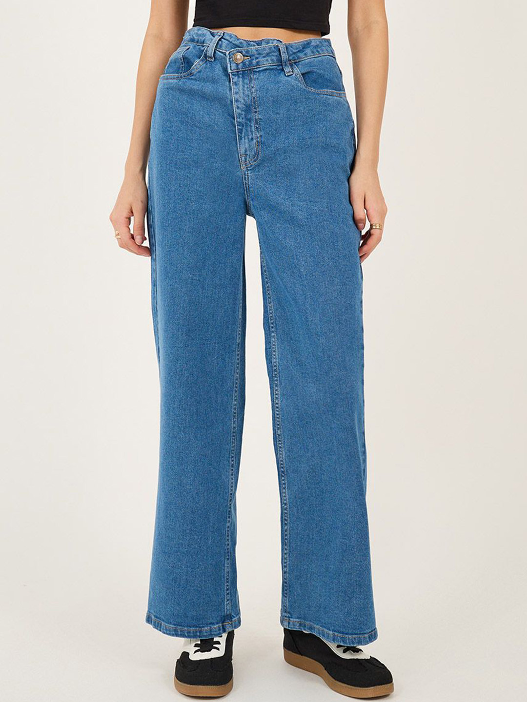 Styli Women High Rise Wide Leg Jeans With Assymetric Waist Detail