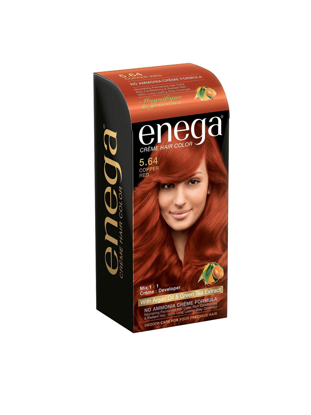 Enega Creme Hair Color With Argan Oil & Green Tea Extract 150 ml - Copper Red 5.64