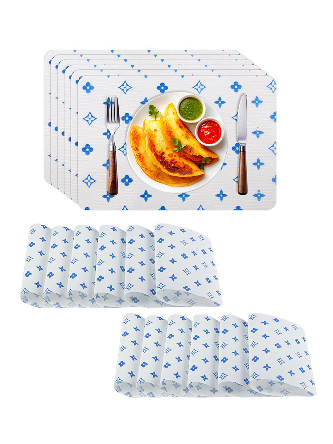 Kuber Industries 18-Pcs White & Blue Star Printed Anti-Slip Dining Table Placemats