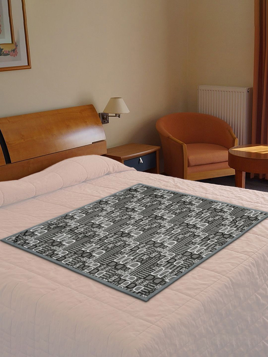 Kuber Industries Grey Square D Print Both Sided Bed Server Food Mat