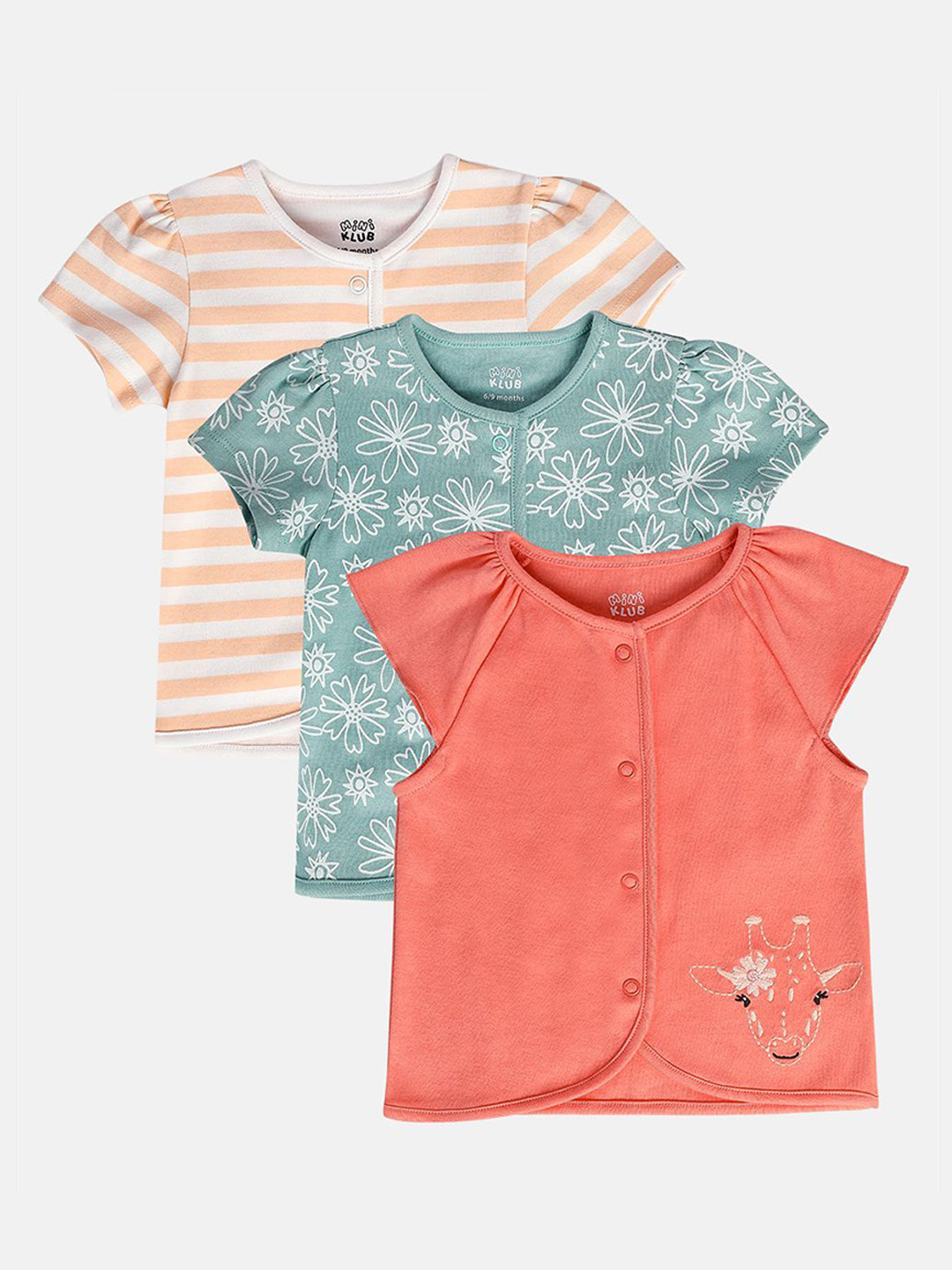 MINI KLUB Infant Girls Pack Of 3 Printed Pure Cotton Jhablas 26BGFV752