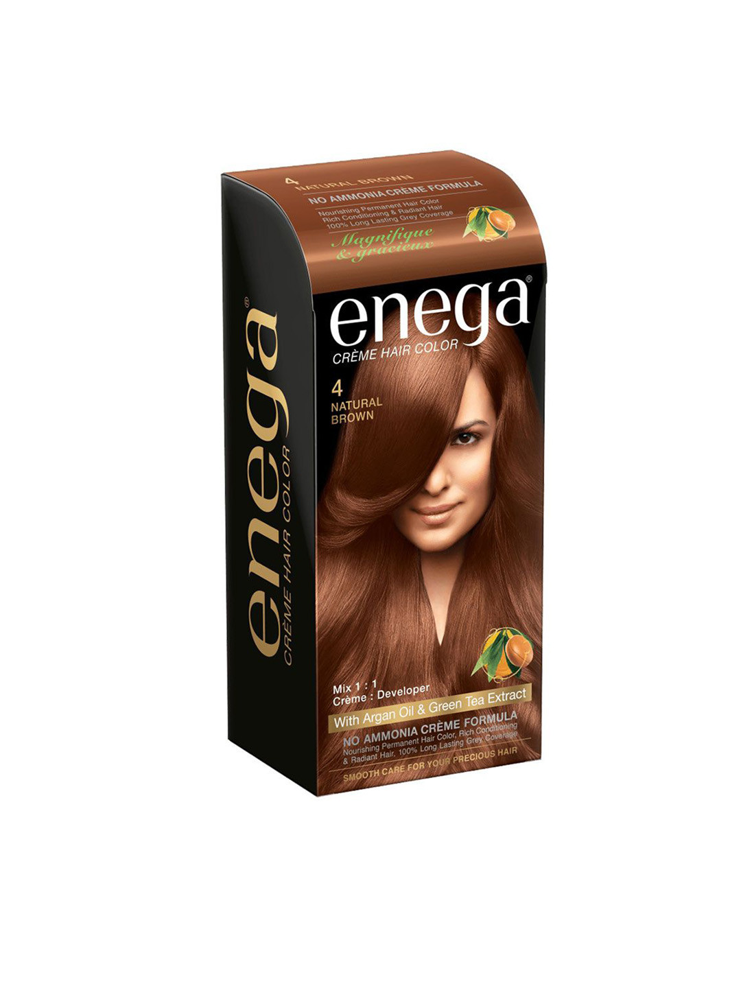 Enega Creme Hair Color With Argan Oil & Green Tea Extract 150 ml - Natural Brown 4