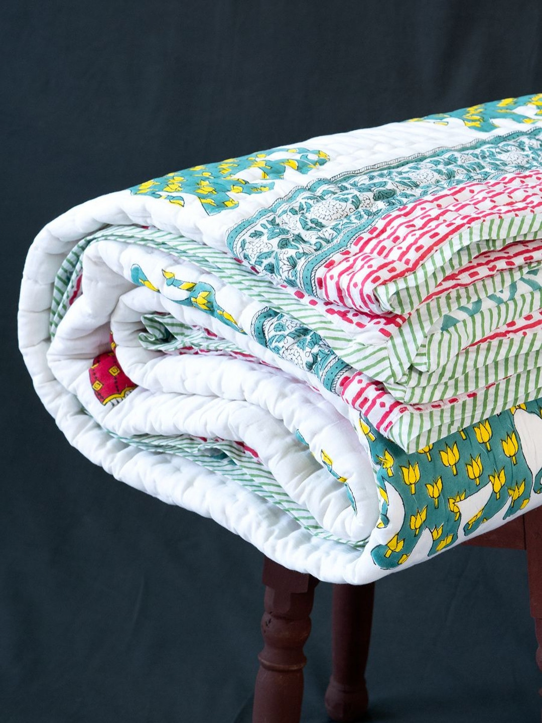 The Jaipur Wala Green & White Ethnic Motifs Double Bed Dohar