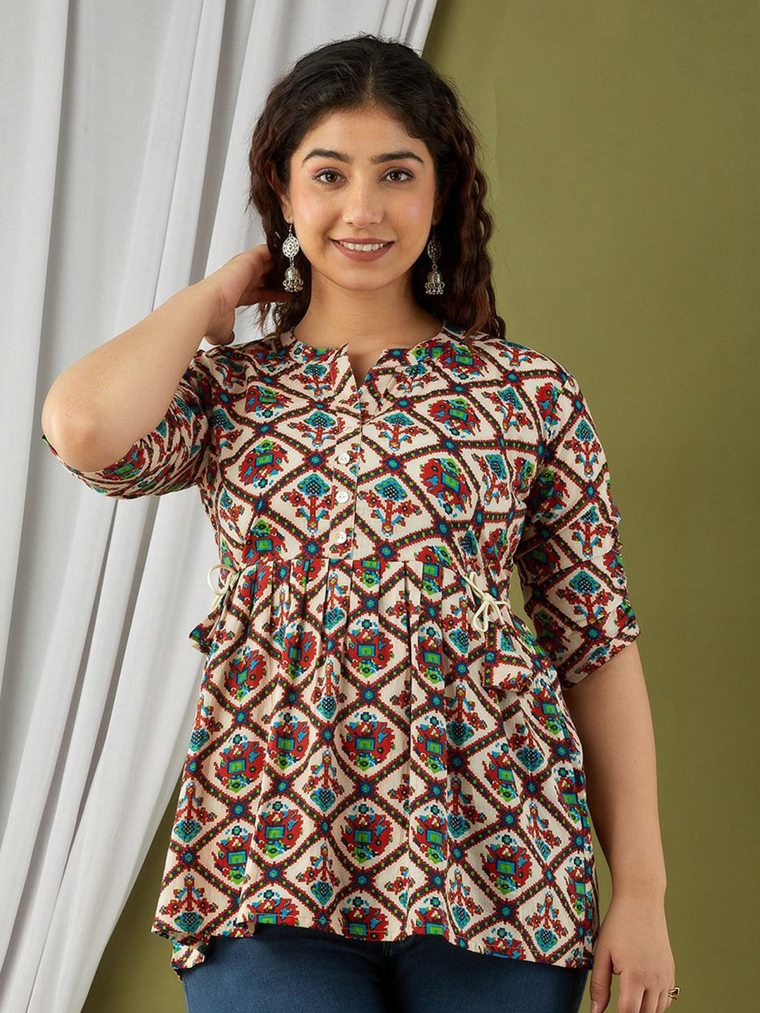 mad fury Geometric Print Cotton Top