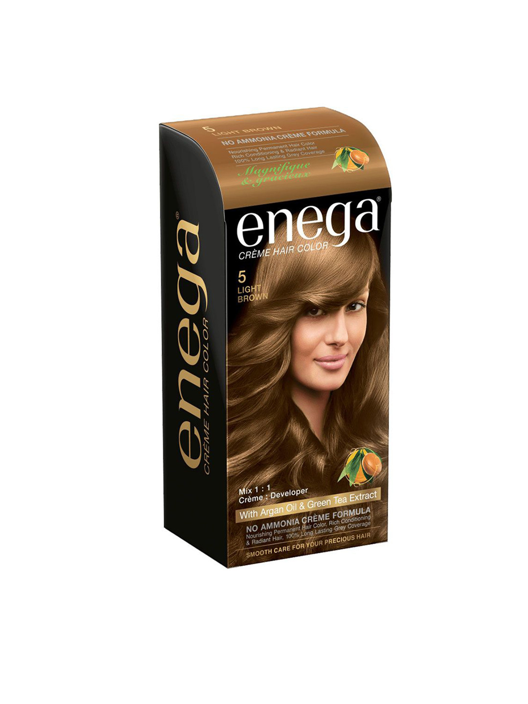 Enega Creme Hair Color With Argan Oil & Green Tea Extract 150 ml - Light Brown 5