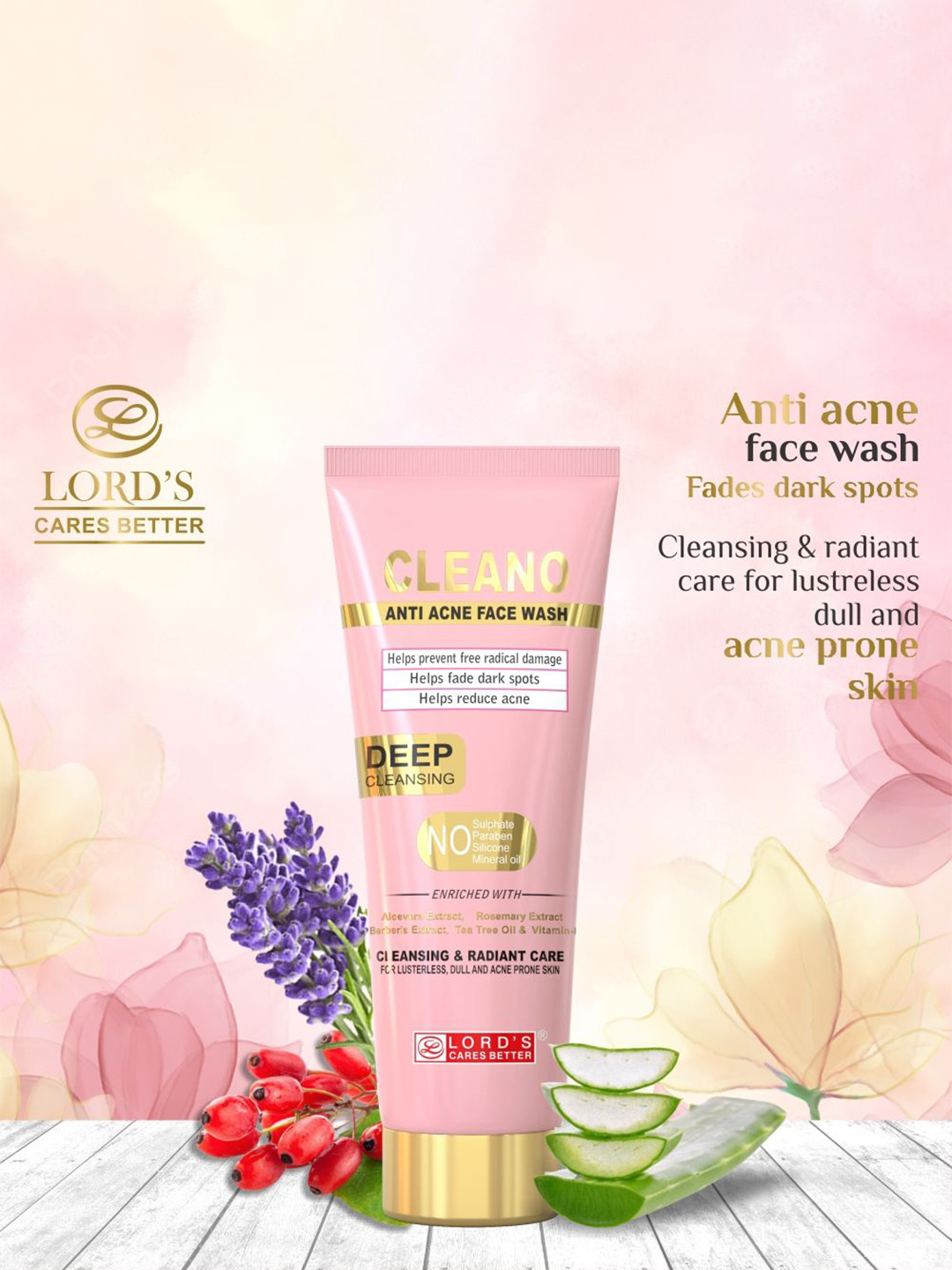 Lord's Skincare Cleano Aloe Vera & Rosemary Deep Cleansing Anti Acne Face Wash - 100ml