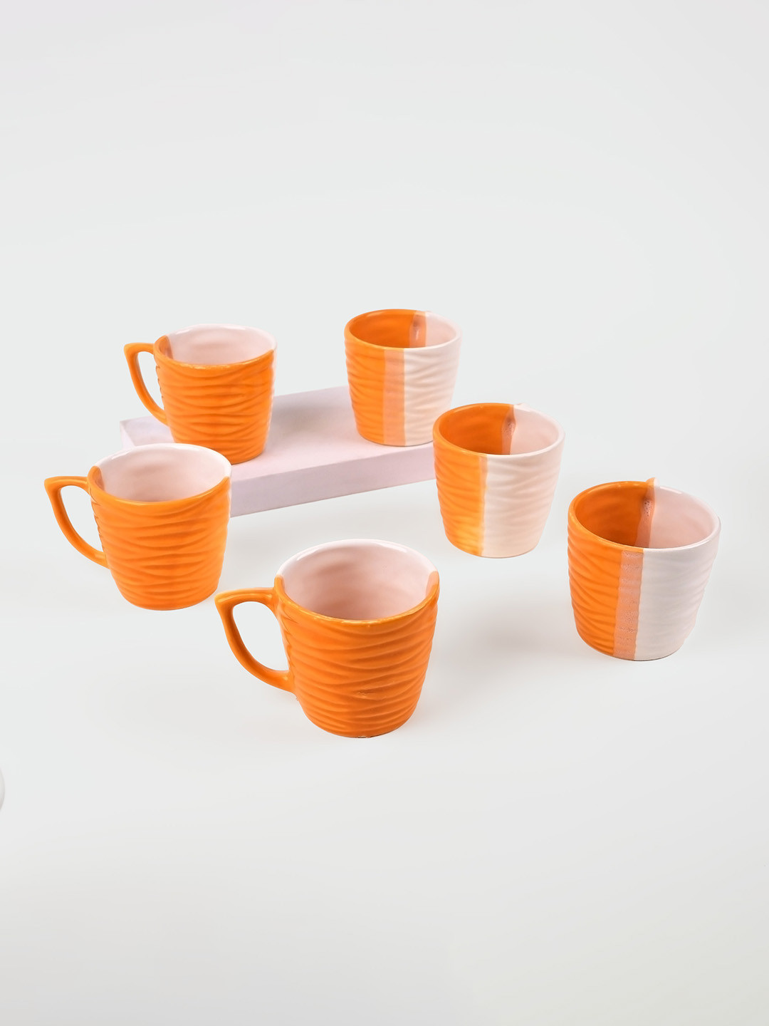 Storepedia Best Musician Orange Colourblocked Ceramic Microwave Safe 6 Piece Mugs-150ml