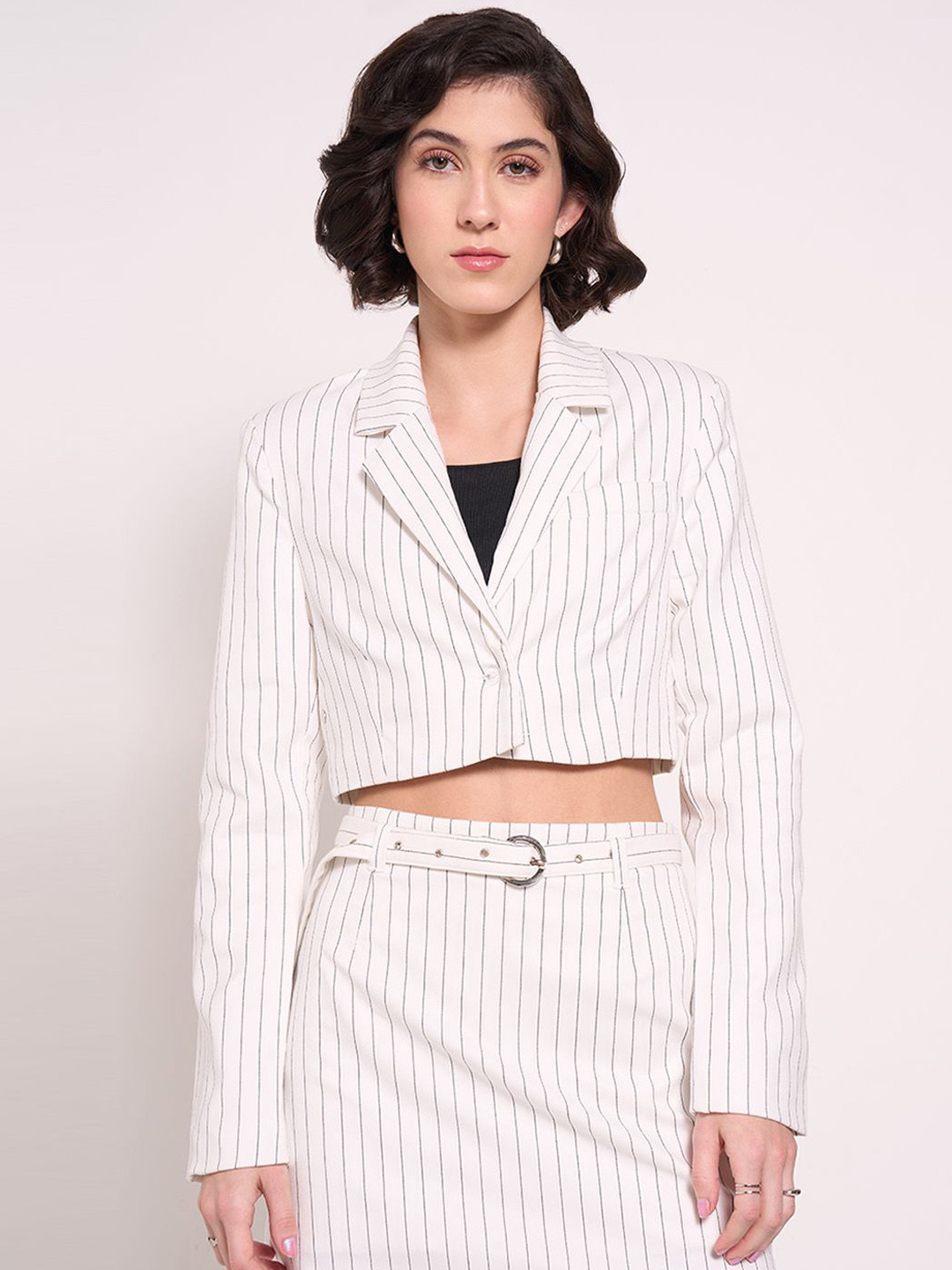 People Women Crop Open Front Jacket with Patchwork