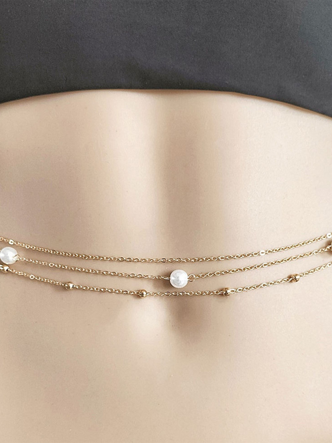 Fabme Gold-Plated Pearls Beaded Waist Chain Saree Accessories