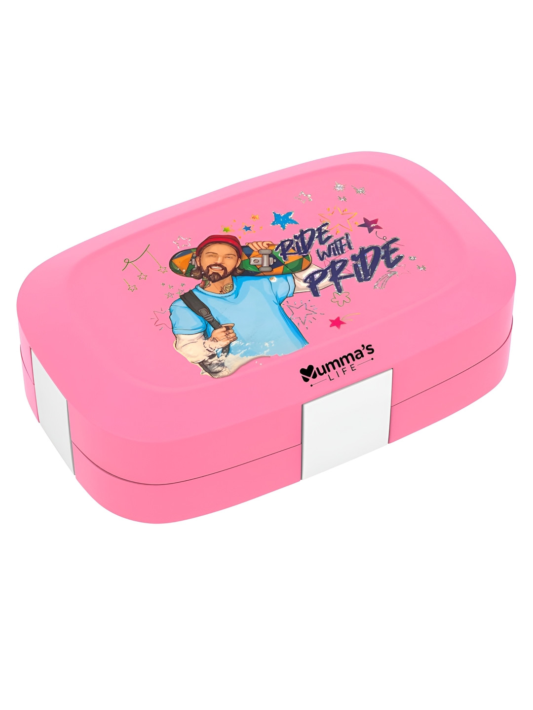 Mumma's Life Pink Graphic Plastic Easy to Clean 2PCs Lunch Box With Spoon and Fork