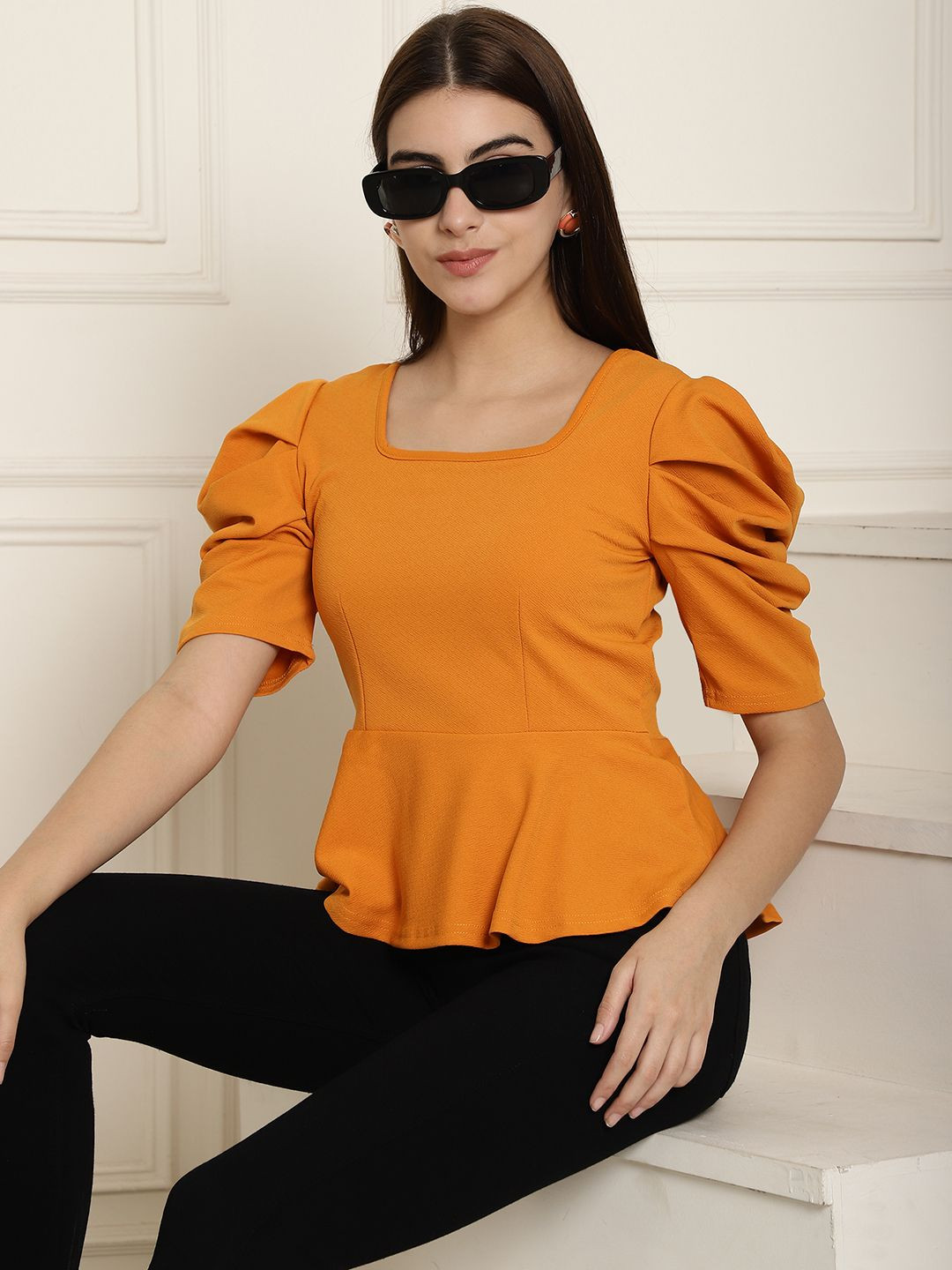 Metronaut Puff Sleeve Peplum Top