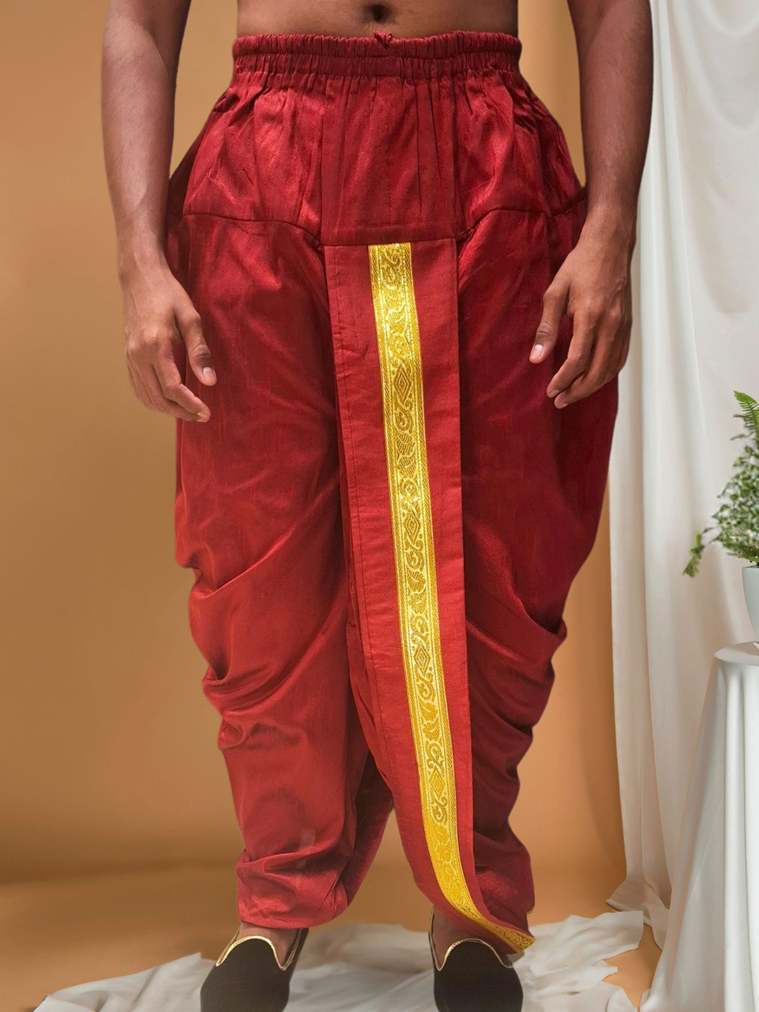 Maroon Pitambari Ready To Wear Silk Dhoti