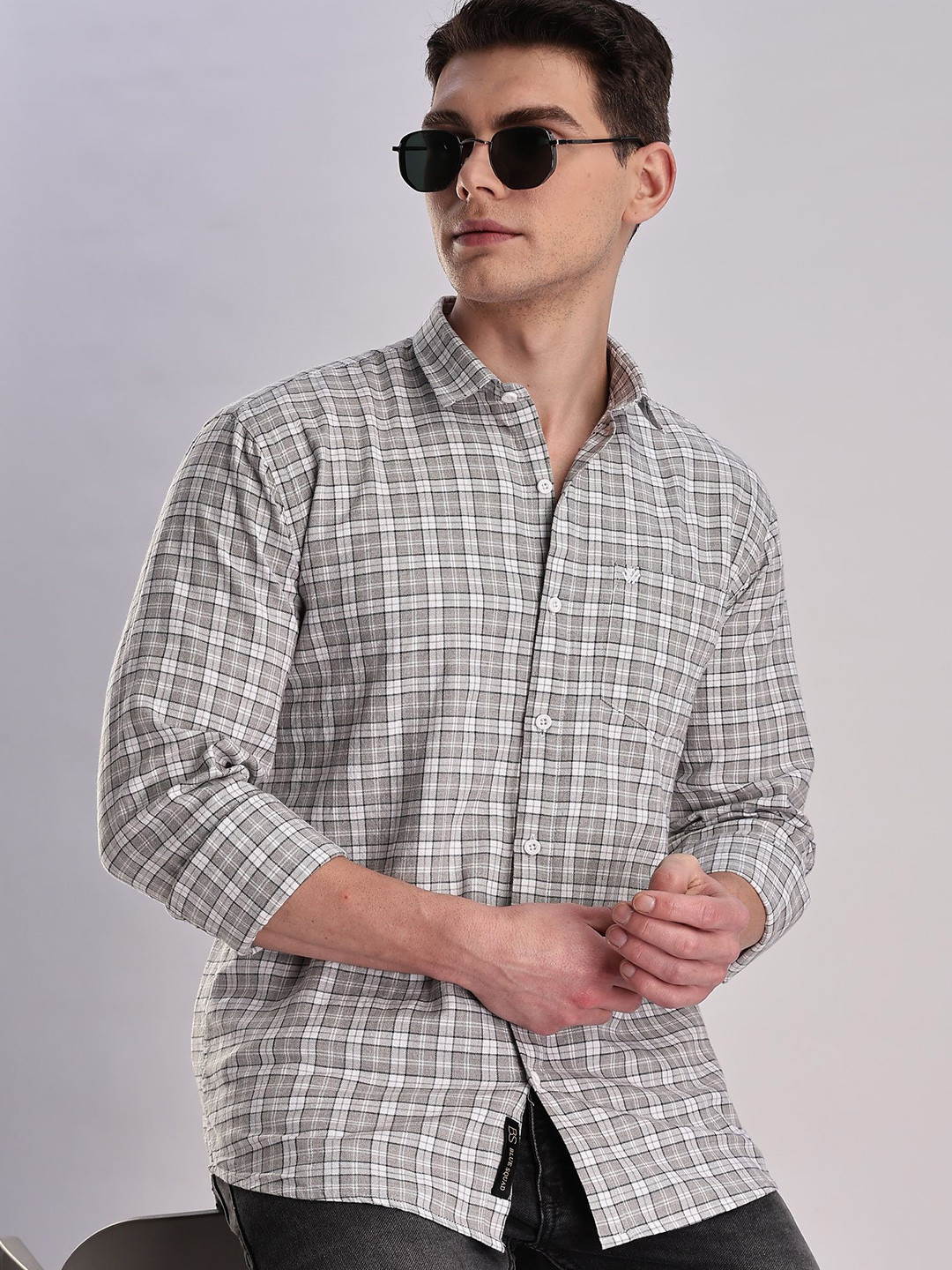 BS BLUE SQUAD Men Regular Fit Micro Checked Casual Shirt