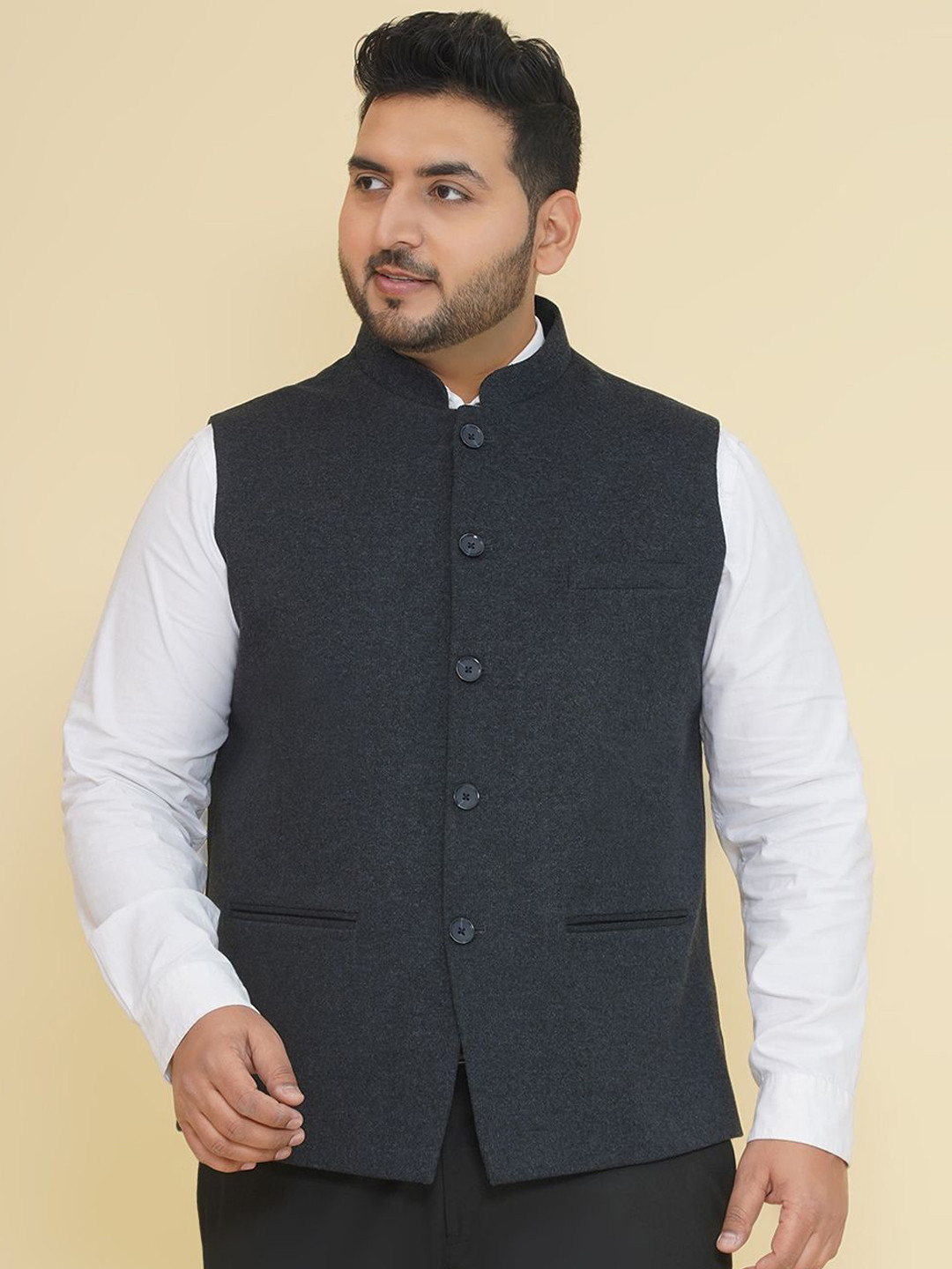 John Pride Woven Woolen Plus Size Nehru Jacket