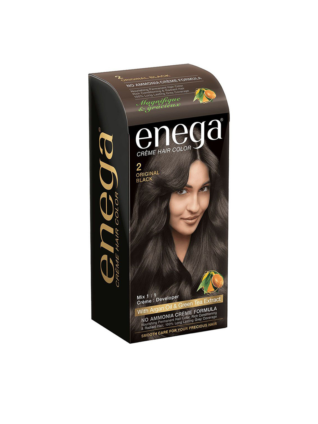 Enega Creme Hair Color With Argan Oil & Green Tea Extract 150 ml - Original Black 2