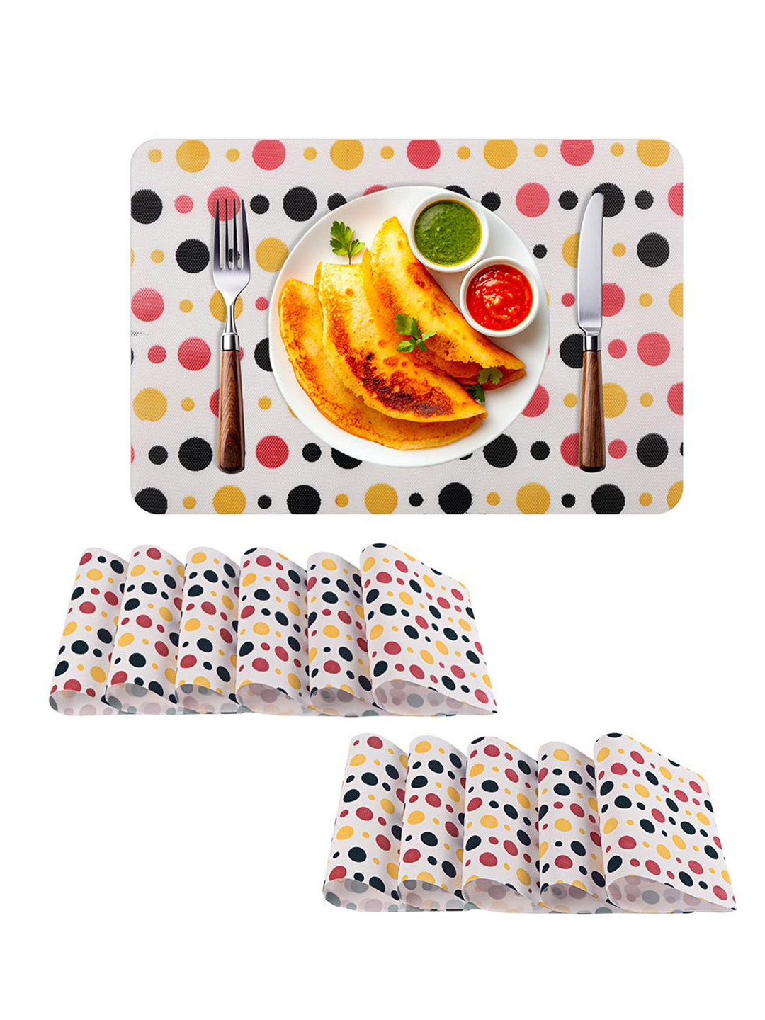 Kuber Industries 12-Pcs White & Red Polka Dot Printed Anti-Slip Dining Table Placemats