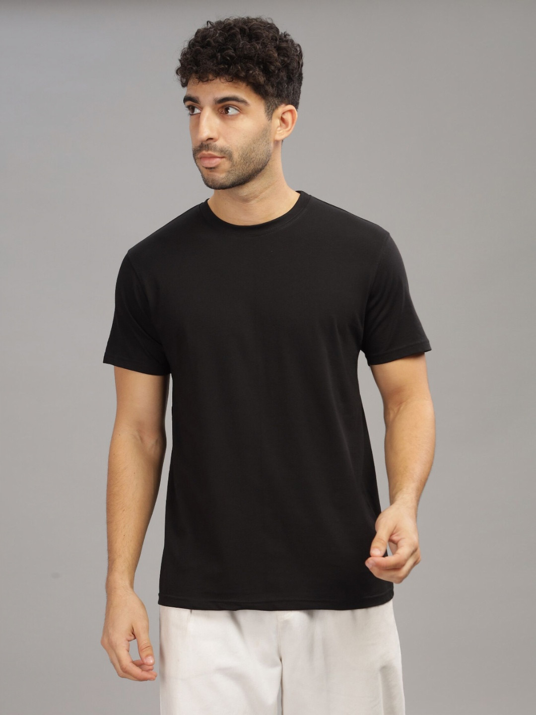 INDISSH Men Round Neck Solid T-shirt