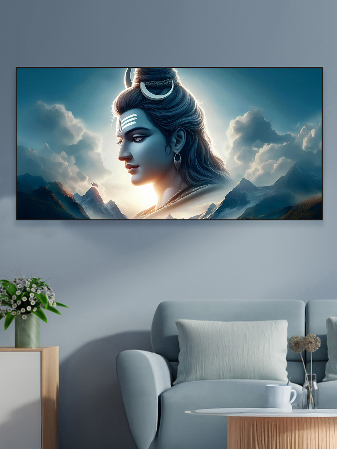 nestroots Grey & White Shiva Religious Canvas Painting Wall Art