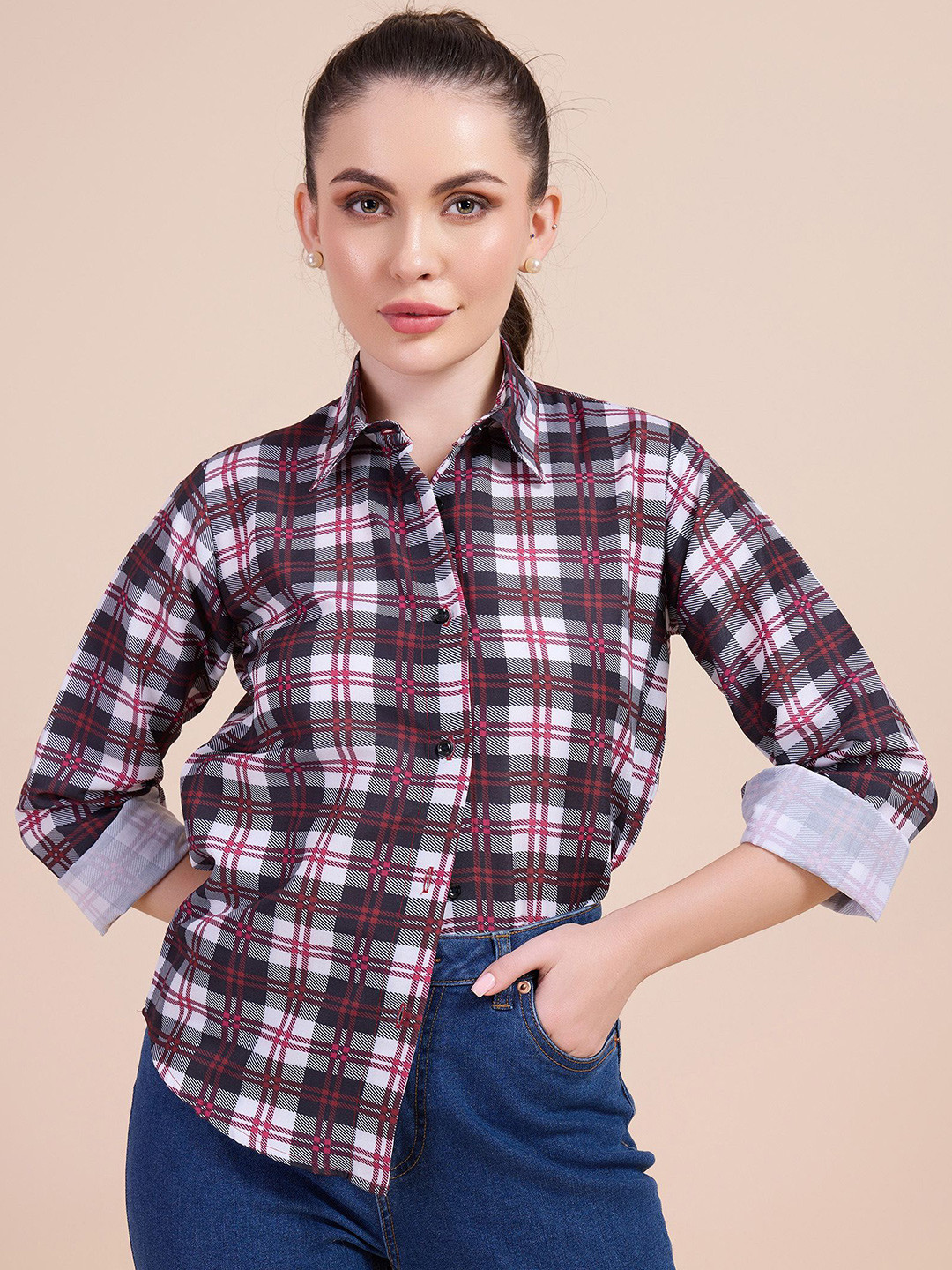 ANN SPRINGS Women Tartan Checks Opaque Checked Casual Shirt