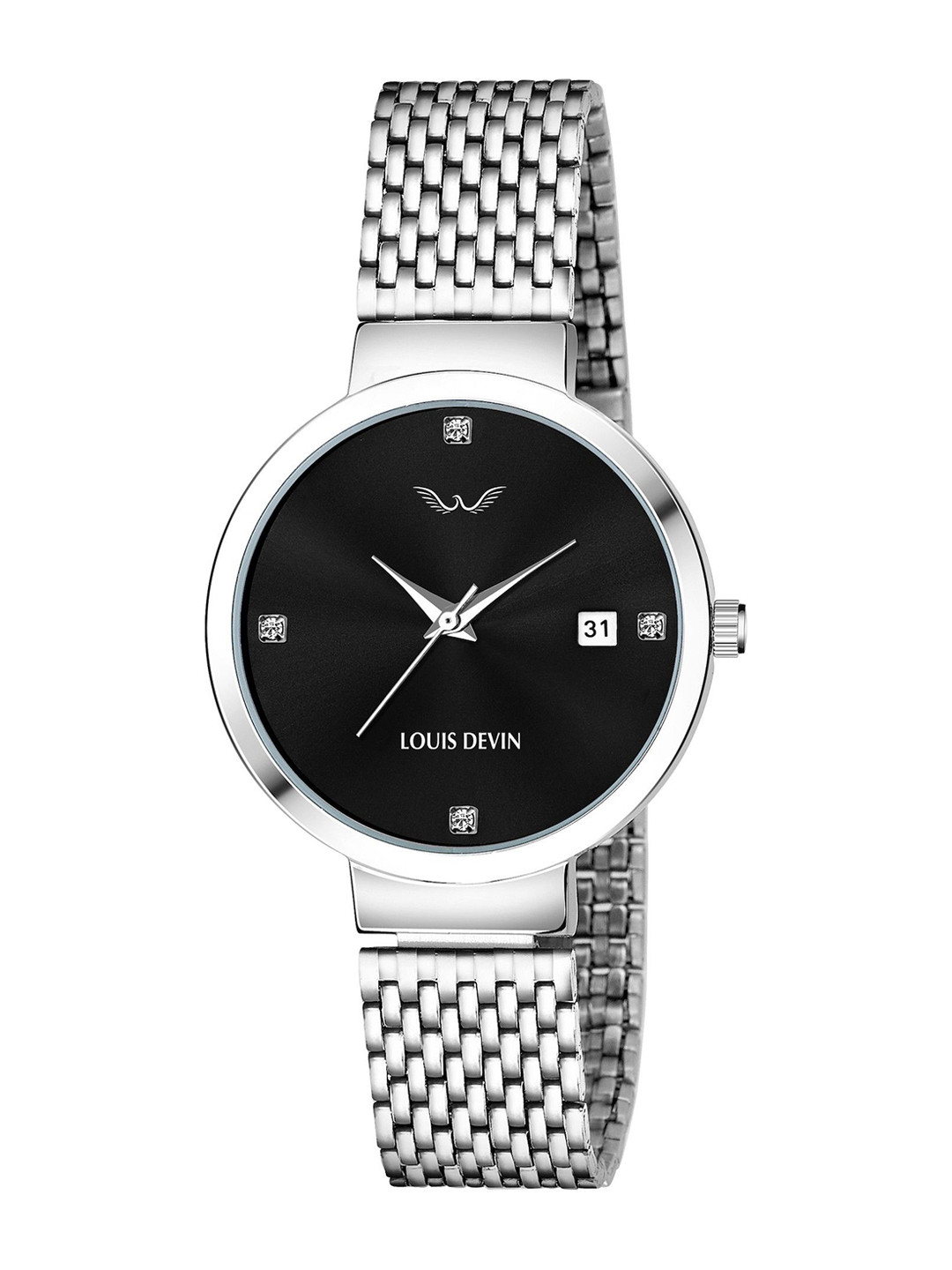 LOUIS DEVIN Women Brass Printed Dial & Stainless Steel Straps Analogue Watch LD150-BLK-CH