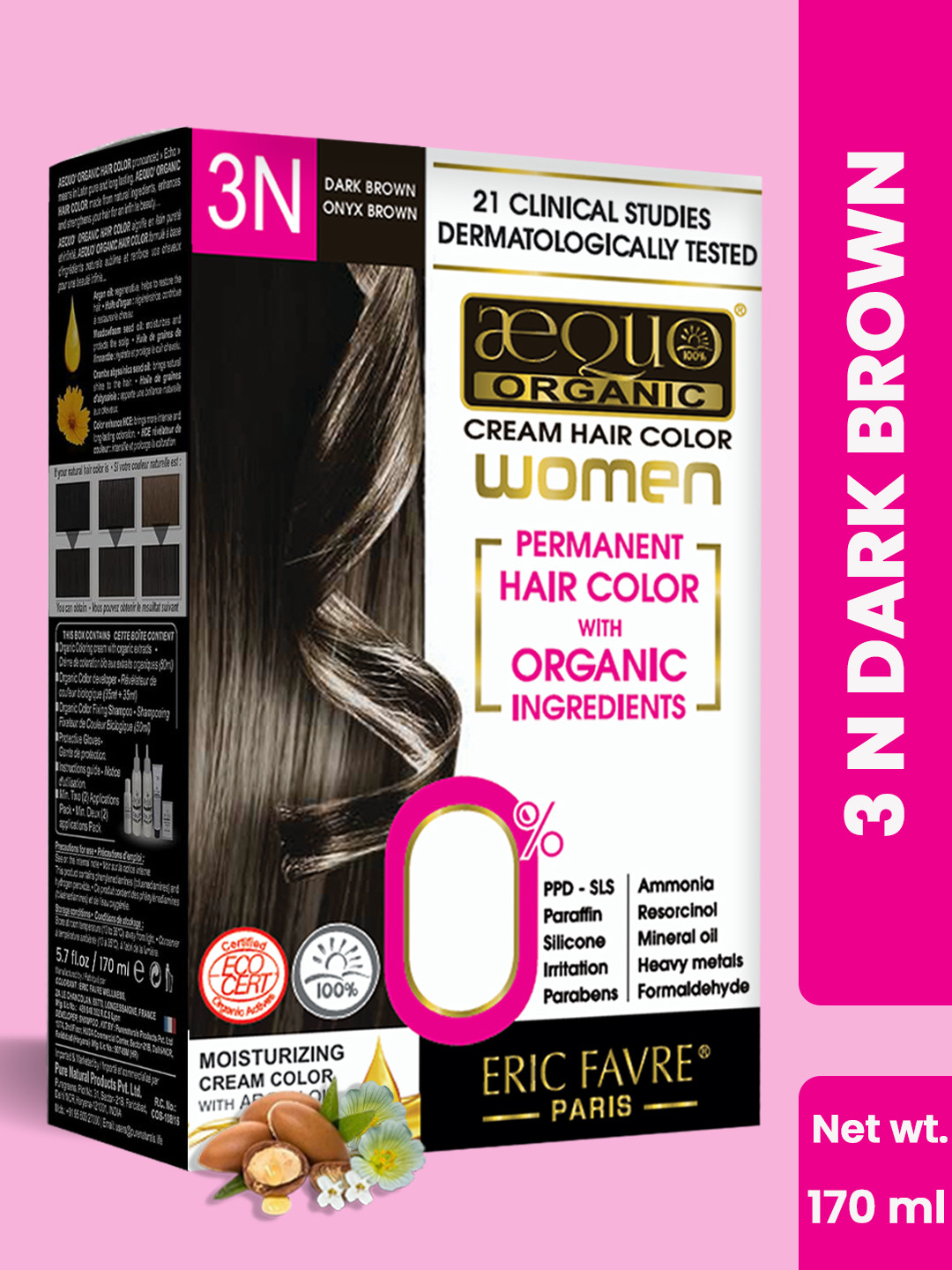 Aequo Organic Permanent Hair Color with Organic Ingredients 175 ml - Dark Brown 3N