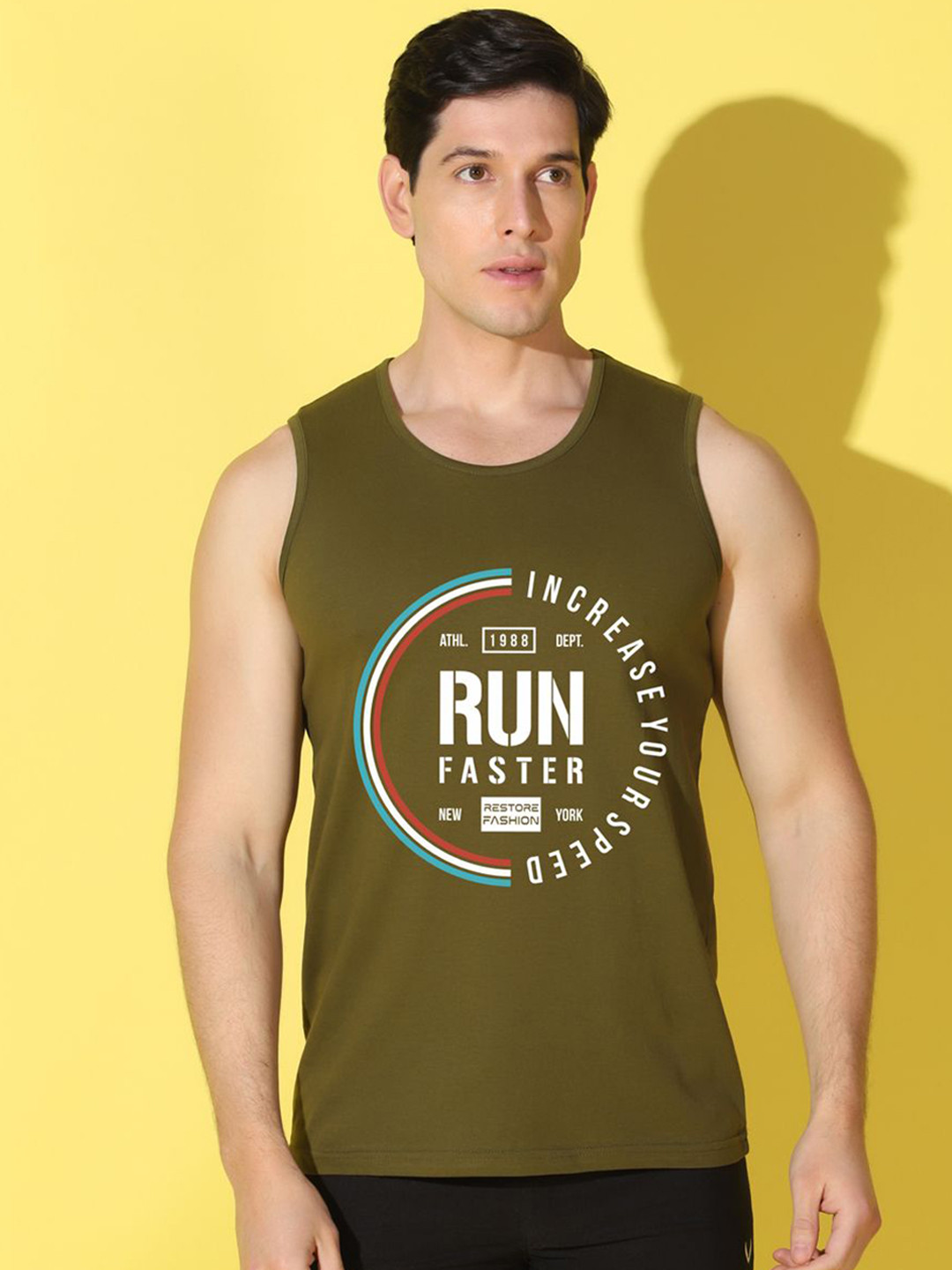 WOOSTRO Printed Gym Innerwear Vest VWS26 RUN OLIVE