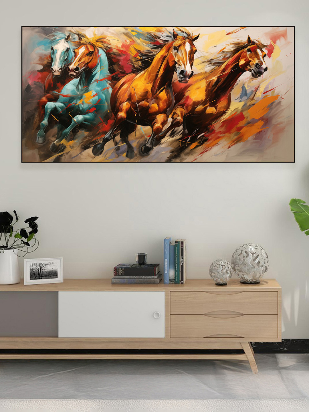 nestroots Blue & Green Majestic Equine Encounter In Single Frame Wall Art