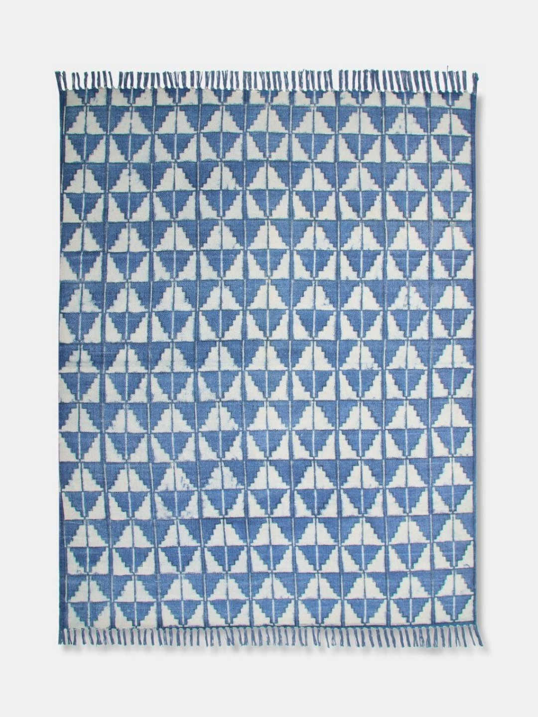 Fabindia Blue & White Printed Rectangular Large Dhurrie