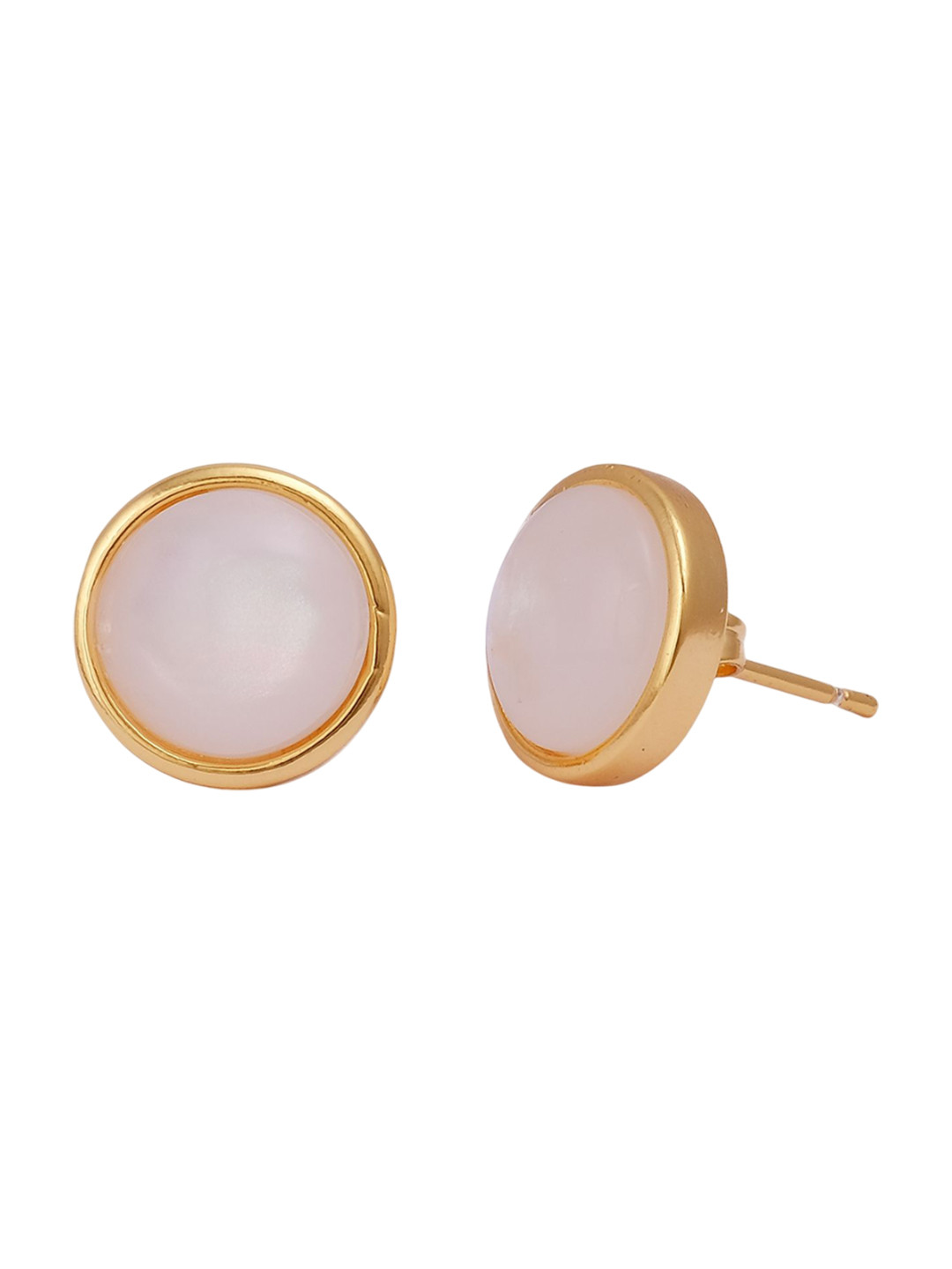 EL JOYERO Gold-Plated Mother Of Pearl Studded Circular Shaped Studs