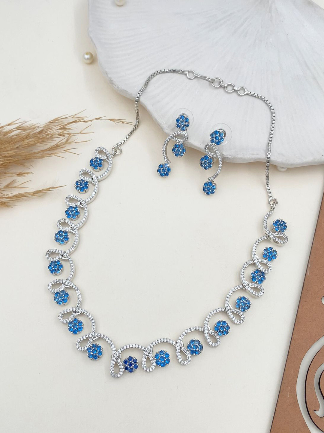 Rare Bello Sliver Plated American  Diamonds Studded Jewellery Set