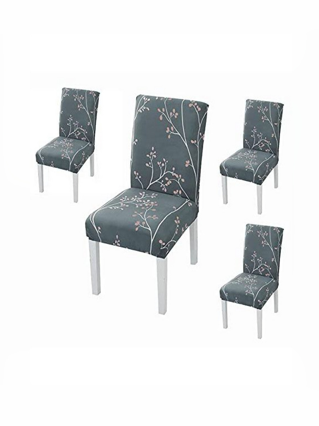 HOUSE OF QUIRK Set Of 4 Grey Printed Stretchable Washable Short Dining Chair Covers