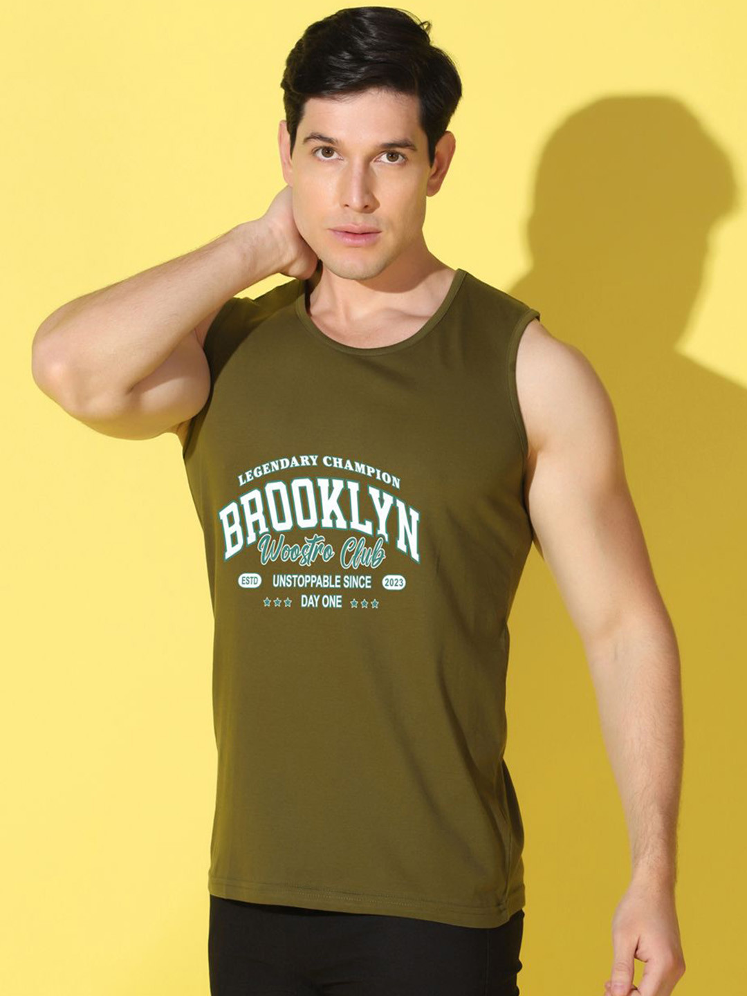 WOOSTRO Printed Gym Innerwear Vest VWS26 BKLN OLIVE